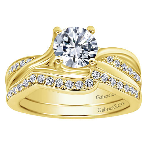 14K Yellow Gold Round Twisted Diamond Engagement Ring