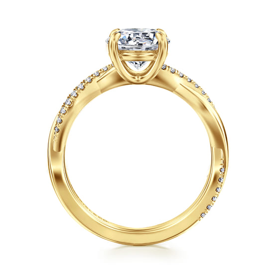 14K Yellow Gold Round Twisted Diamond Engagement Ring angle 2