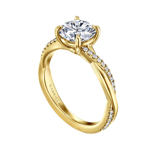 14K Yellow Gold Round Twisted Diamond Engagement Ring