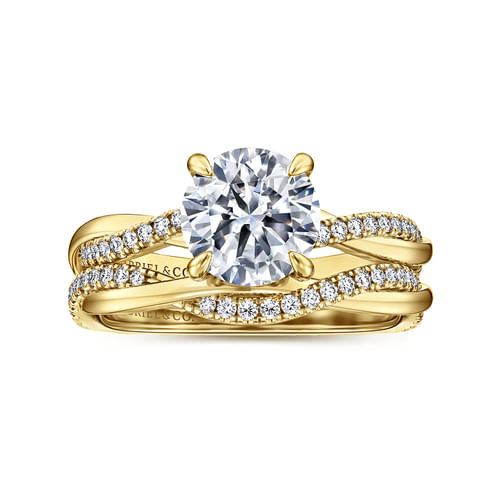 14K Yellow Gold Round Twisted Diamond Engagement Ring