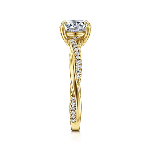 14K Yellow Gold Round Twisted Diamond Engagement Ring