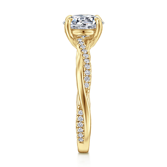 14K Yellow Gold Round Twisted Diamond Engagement Ring angle 5
