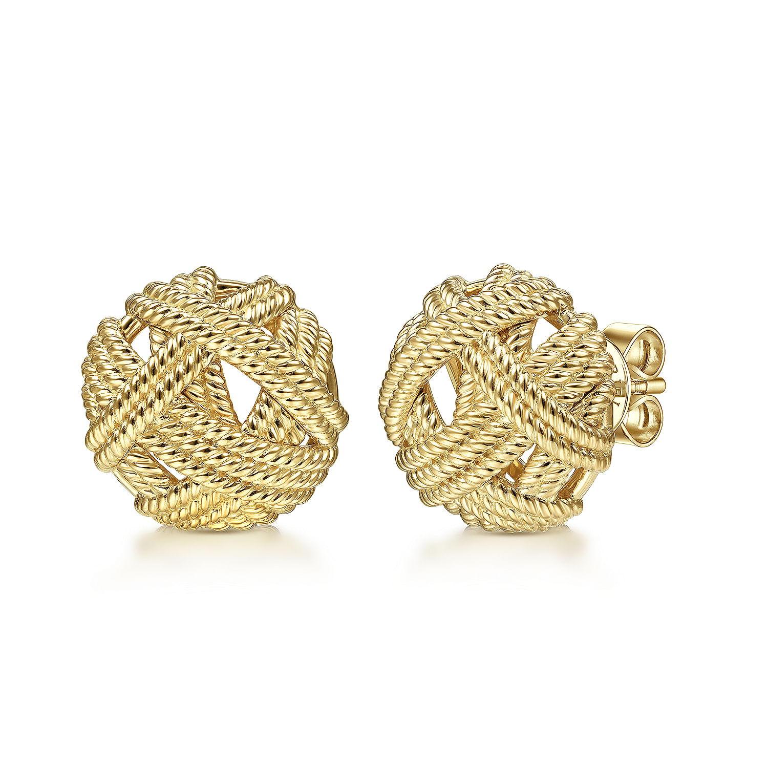 14K Yellow Gold Round Twisted Rope Stud Earrings