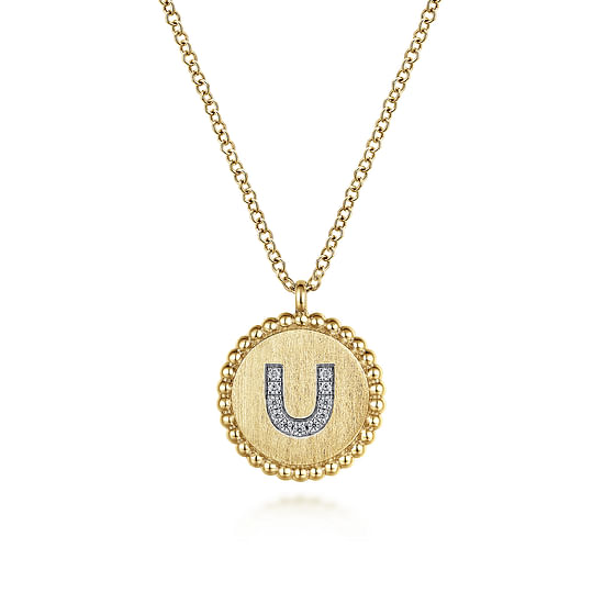 Gabriel - 14K Yellow Gold Round U Initial Pendant Necklace with Diamonds