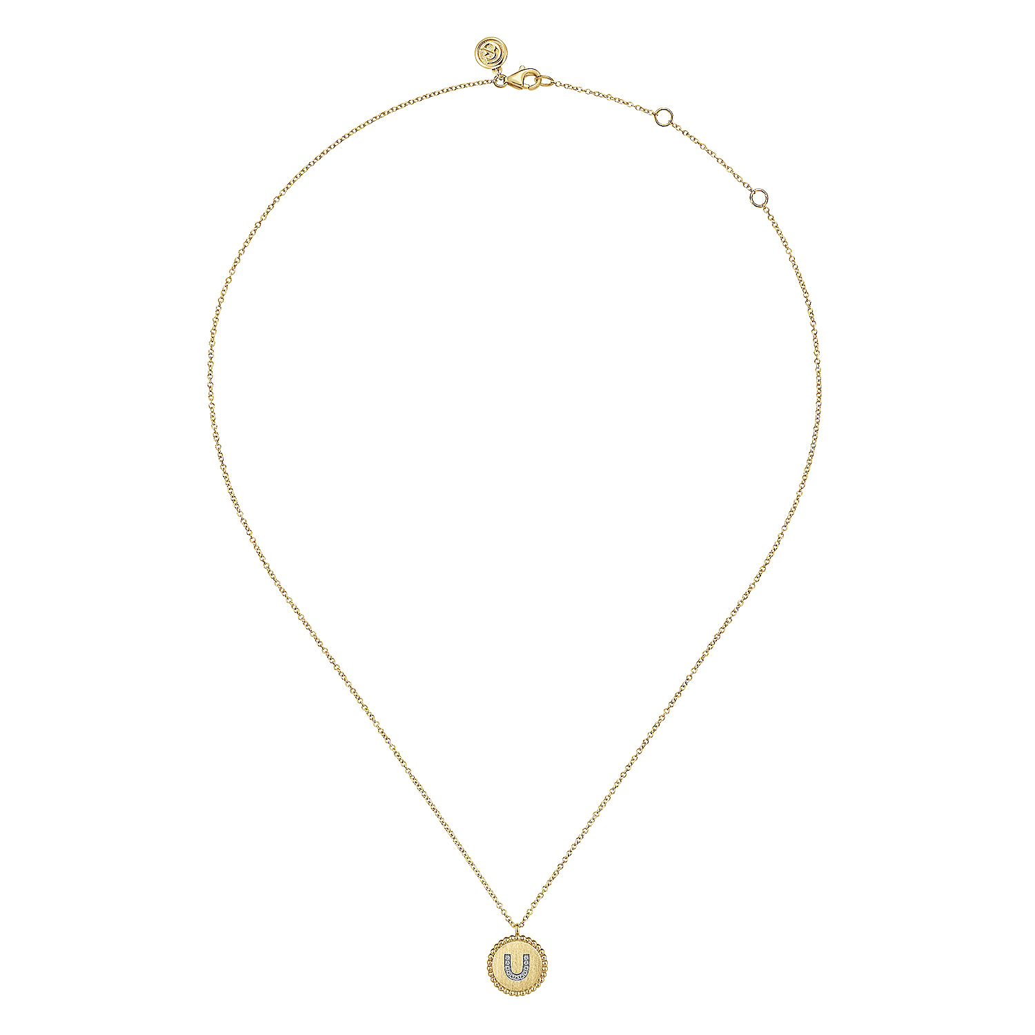14K Yellow Gold Round U Initial Pendant Necklace with Diamonds
