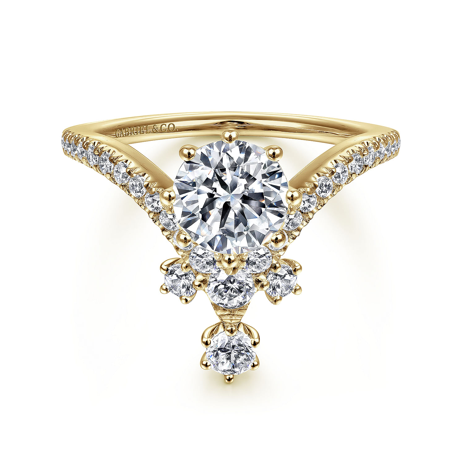 Gabriel - 14K Yellow Gold Round V Shape Diamond Engagement Ring