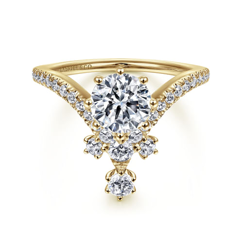 14K Yellow Gold Round V Shape Diamond Engagement Ring