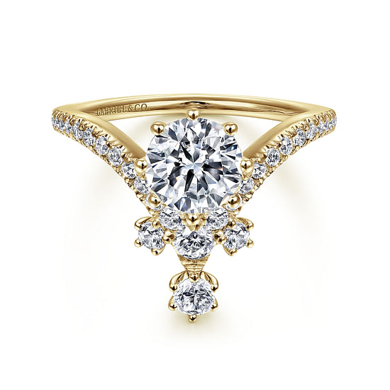 Gabriel - 14K Yellow Gold Round V Shape Diamond Engagement Ring