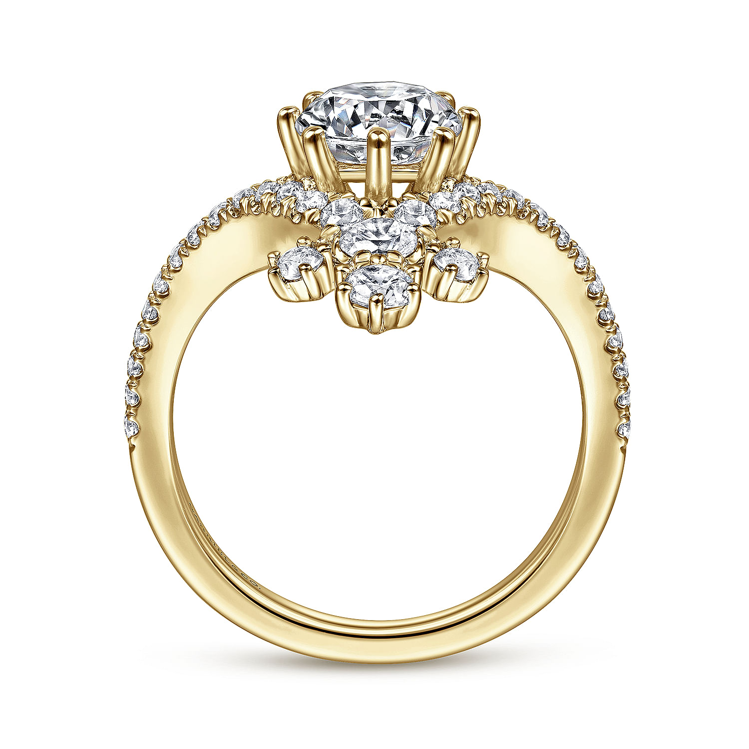 14K Yellow Gold Round V Shape Diamond Engagement Ring