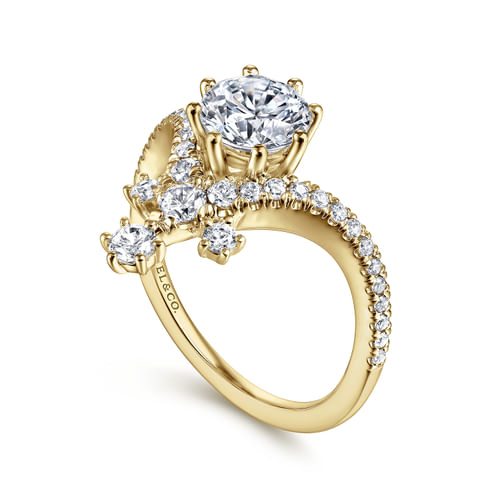 14K Yellow Gold Round V Shape Diamond Engagement Ring