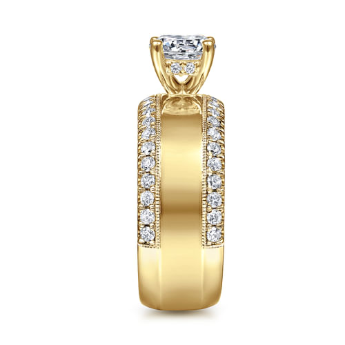 14K Yellow Gold Round Wide Band Diamond Engagement Ring