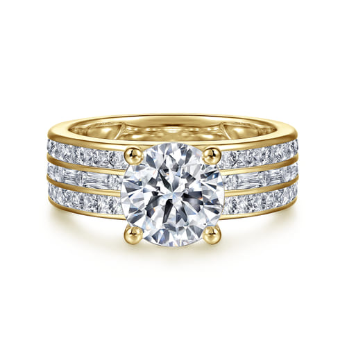 14K Yellow Gold Round Wide Band Diamond Engagement Ring 14K Yellow Gold Round Wide Band Diamond Engagement Ring
