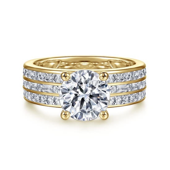 Gabriel - 14K Yellow Gold Round Wide Band Diamond Engagement Ring Gabriel - 14K Yellow Gold Round Wide Band Diamond Engagement Ring