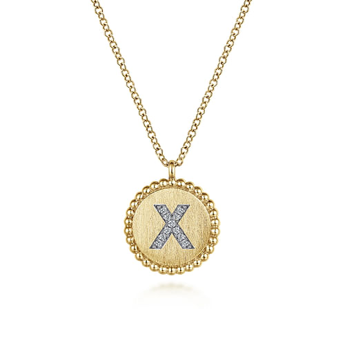 14K Yellow Gold Round X Initial Pendant Necklace with Diamonds