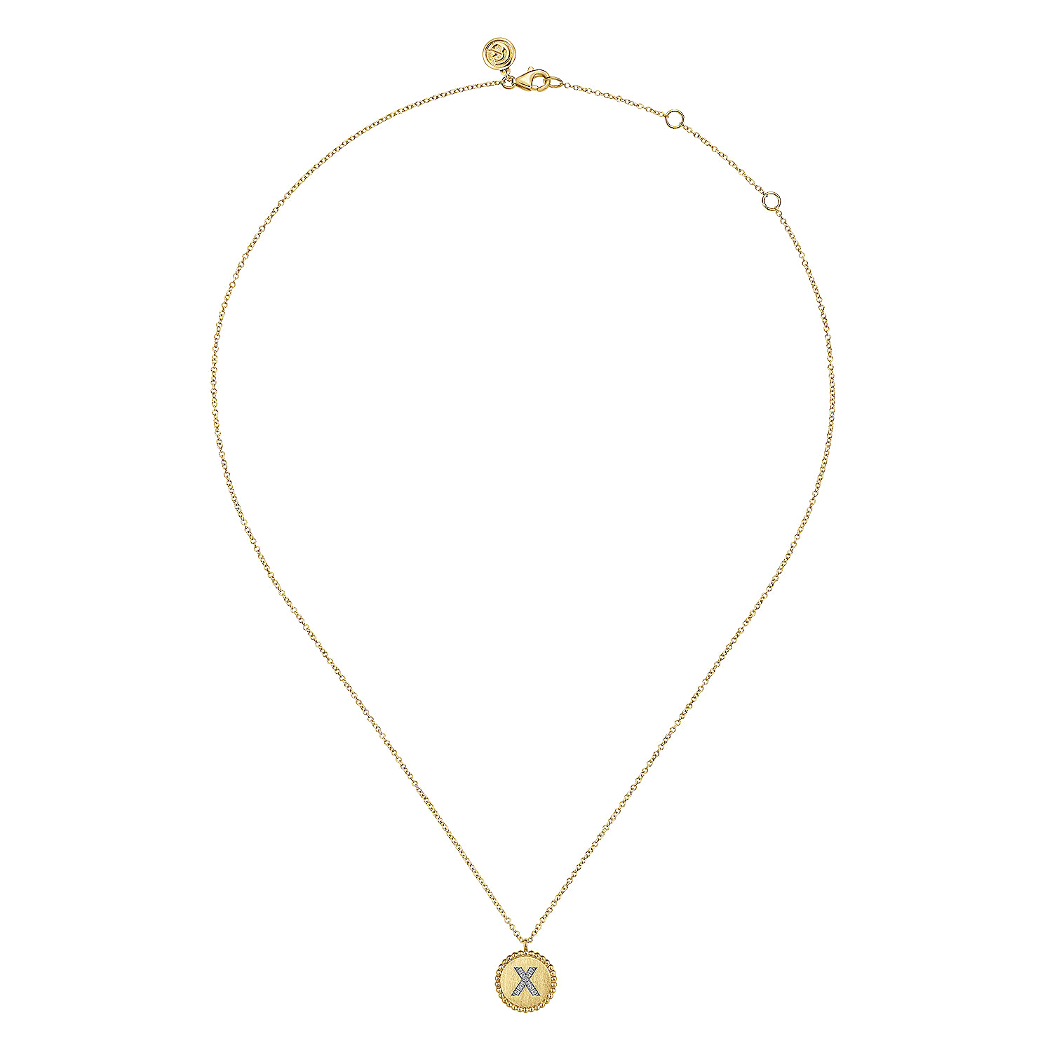 14K Yellow Gold Round X Initial Pendant Necklace with Diamonds
