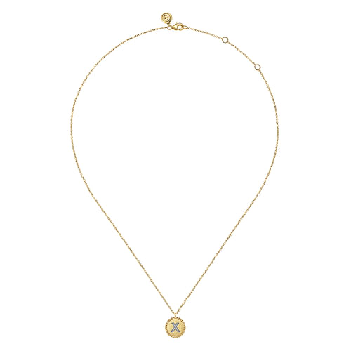 14K Yellow Gold Round X Initial Pendant Necklace with Diamonds