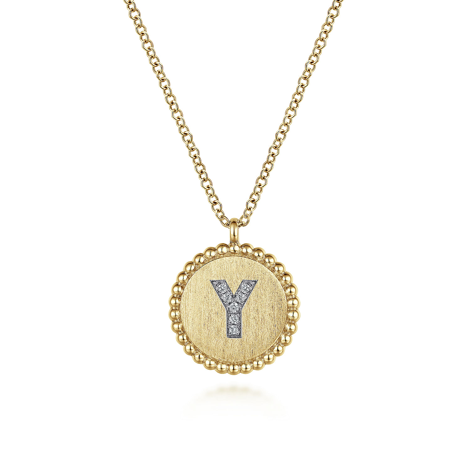 Gabriel - 14K Yellow Gold Round Y Initial Pendant Necklace with Diamonds