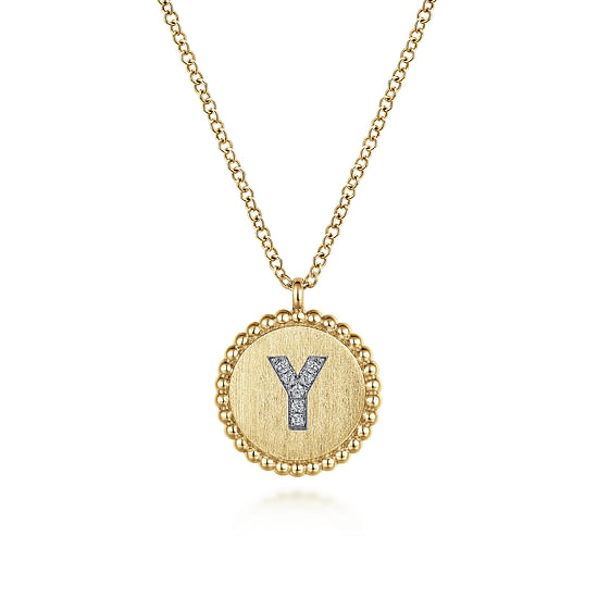 Gabriel - 14K Yellow Gold Round Y Initial Pendant Necklace with Diamonds