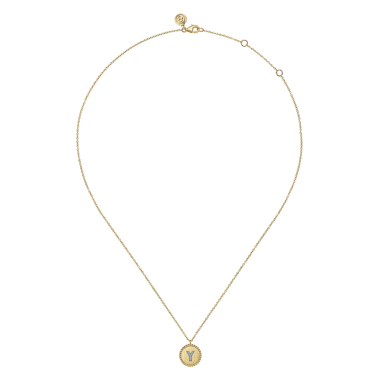 14K Yellow Gold Round Y Initial Pendant Necklace with Diamonds