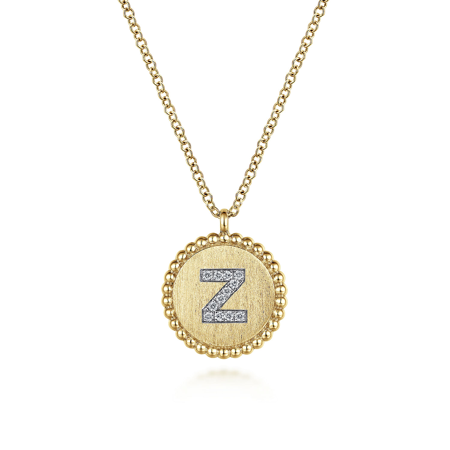 Gabriel - 14K Yellow Gold Round Z Initial Pendant Necklace with Diamonds
