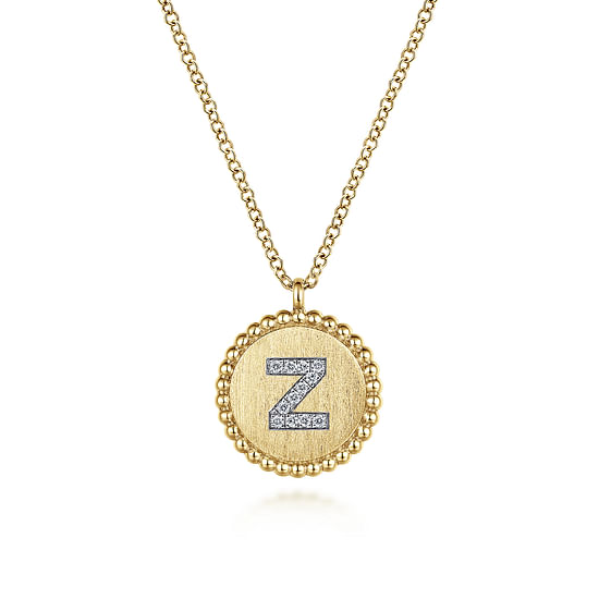 Gabriel - 14K Yellow Gold Round Z Initial Pendant Necklace with Diamonds