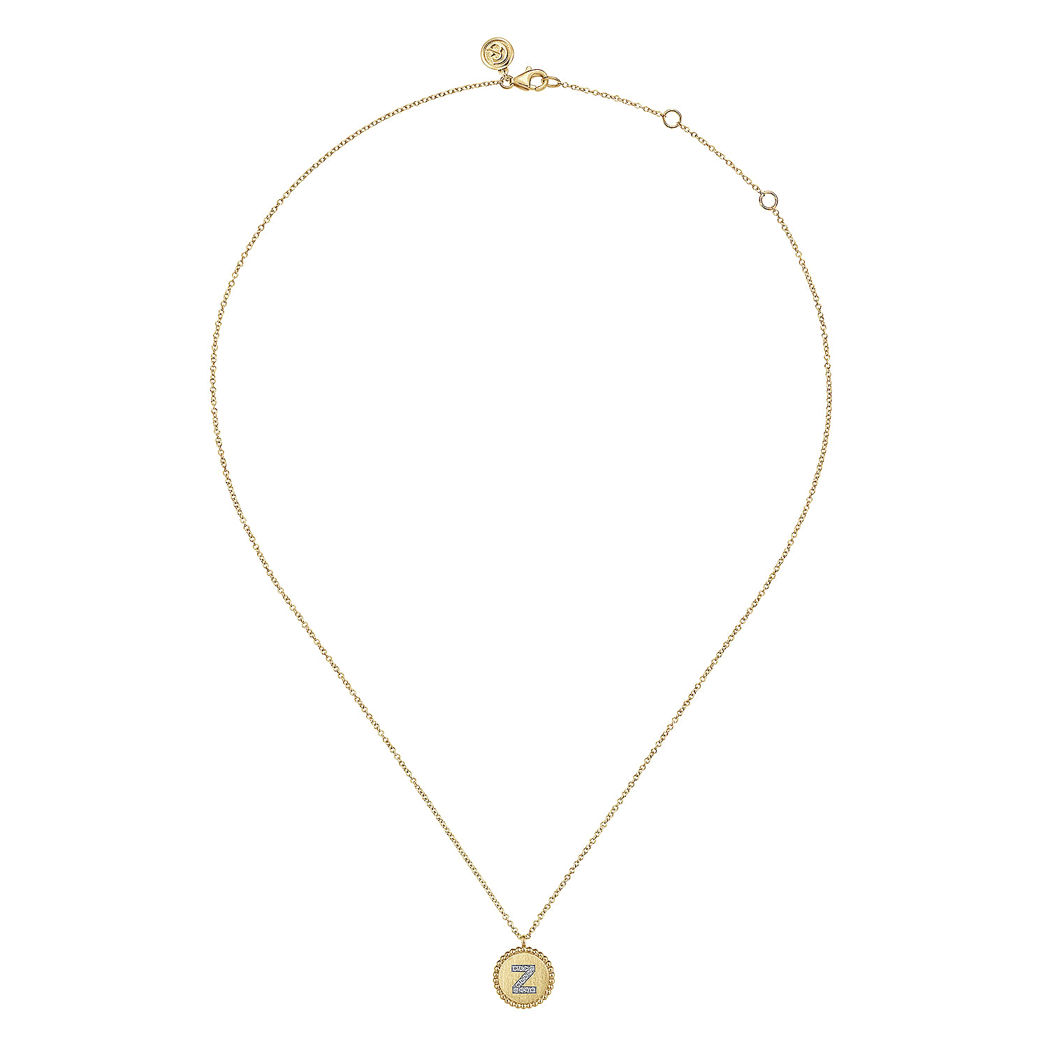 14K Yellow Gold Round Z Initial Pendant Necklace with Diamonds