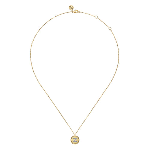 14K Yellow Gold Round Z Initial Pendant Necklace with Diamonds