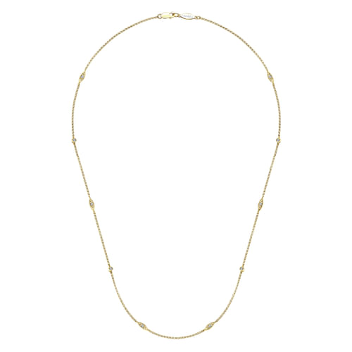 14K Yellow Gold Round and Marquise Station Diamond Necklace