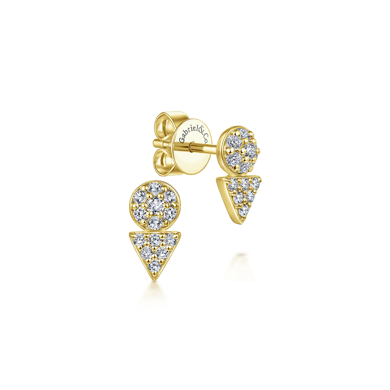 14K Yellow Gold Round and Triangle Cluster Diamond Stud Earrings