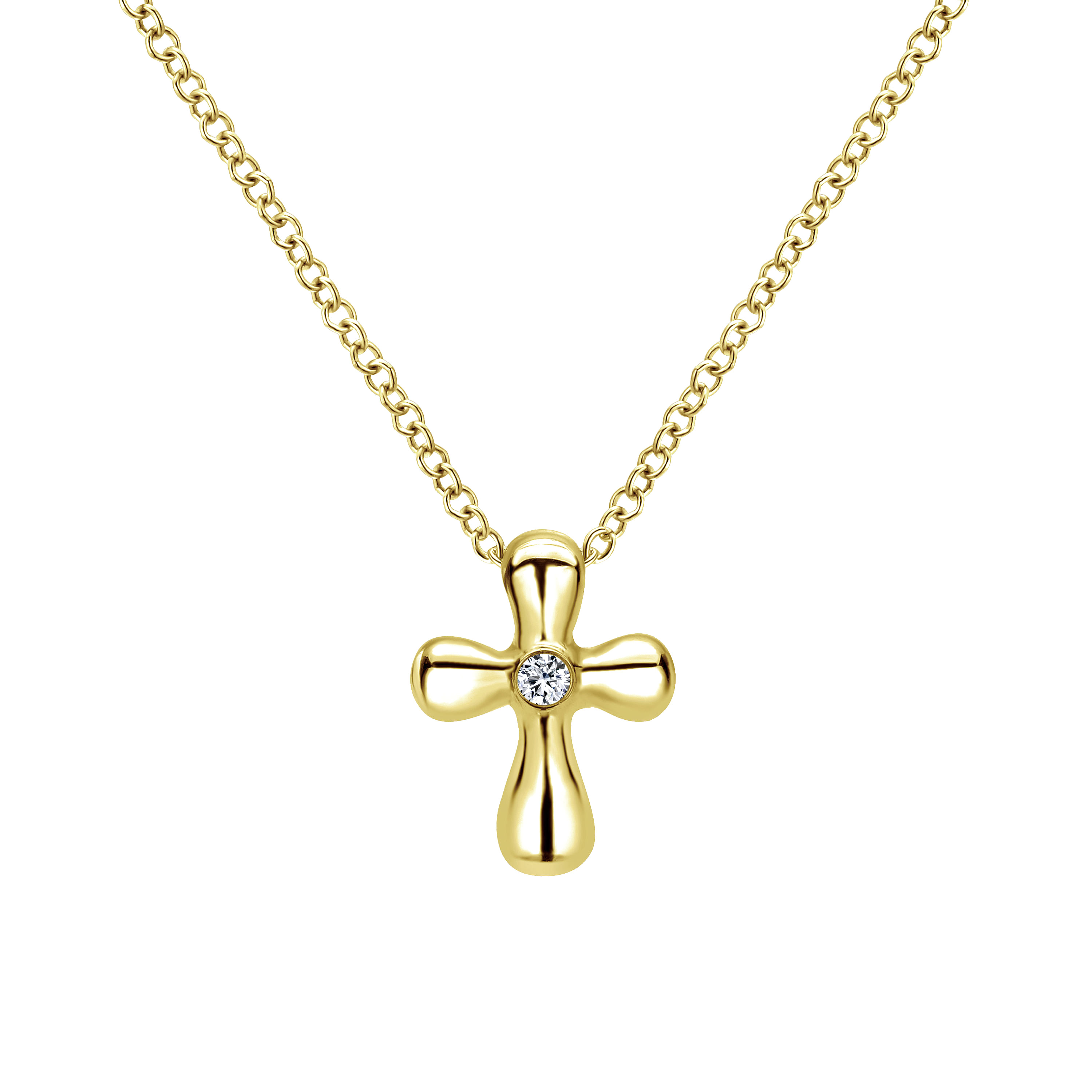 Gabriel - 14K Yellow Gold Rounded Diamond Cross Necklace