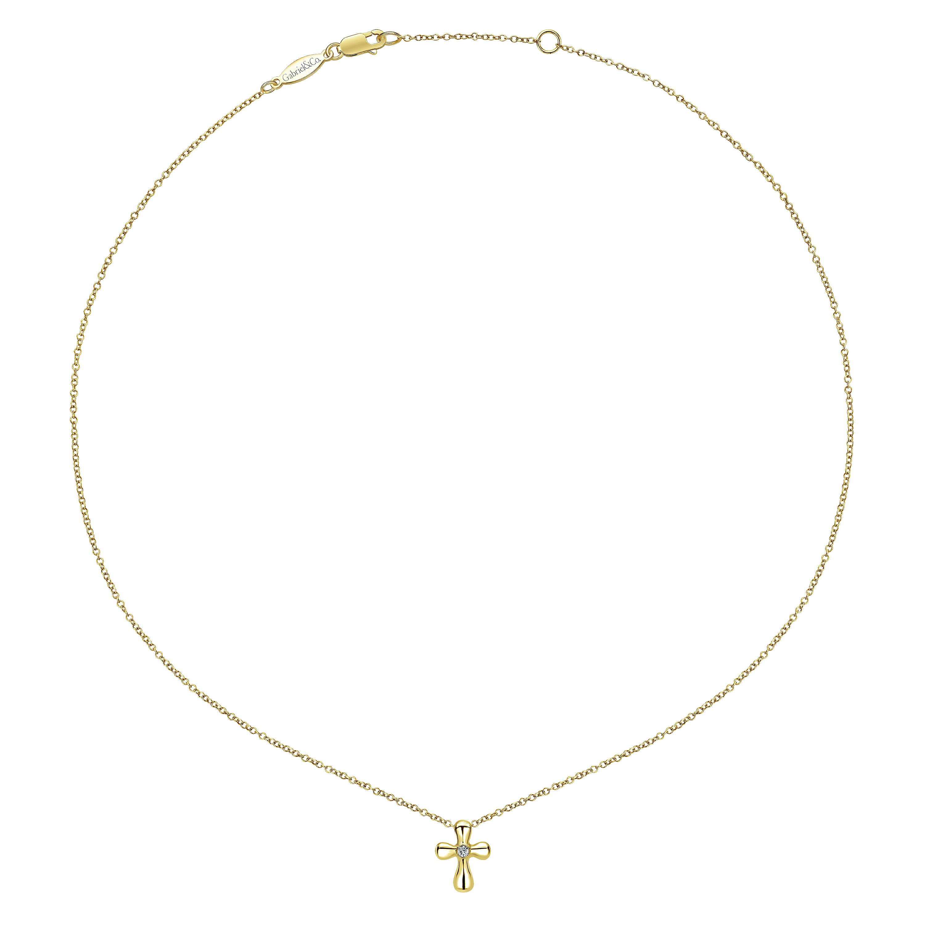 14K Yellow Gold Rounded Diamond Cross Necklace