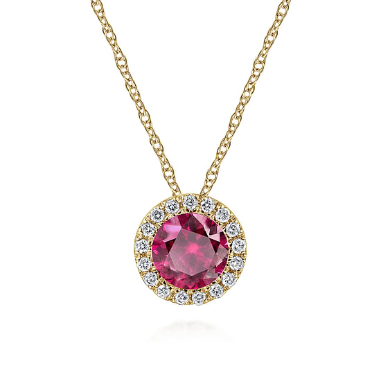 Gabriel - 14K Yellow Gold Ruby and Diamond Halo Pendant Necklace