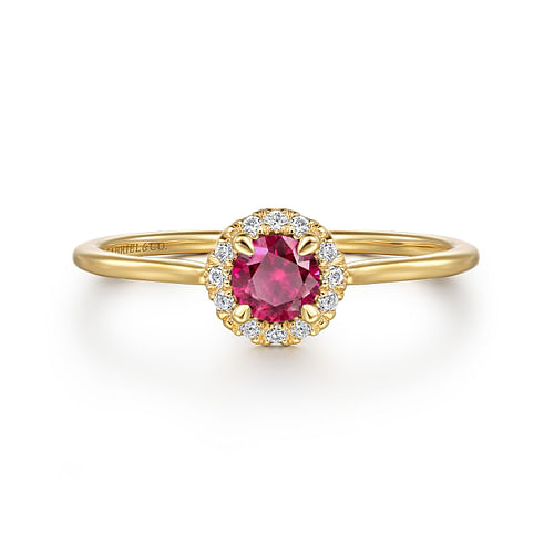 14K Yellow Gold Ruby and Diamond Halo Promise Ring