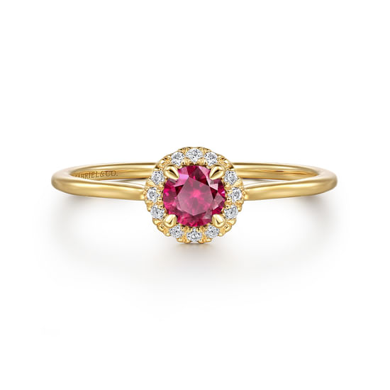 Gabriel - 14K Yellow Gold Ruby and Diamond Halo Promise Ring