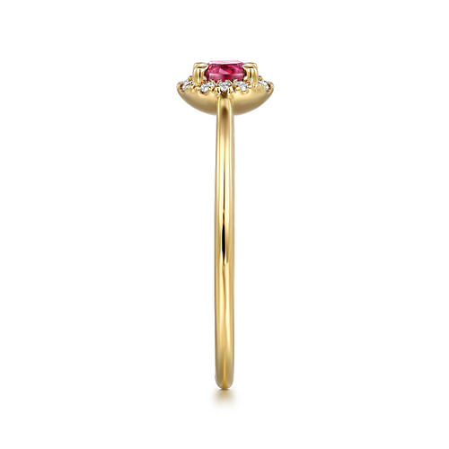 14K Yellow Gold Ruby and Diamond Halo Promise Ring