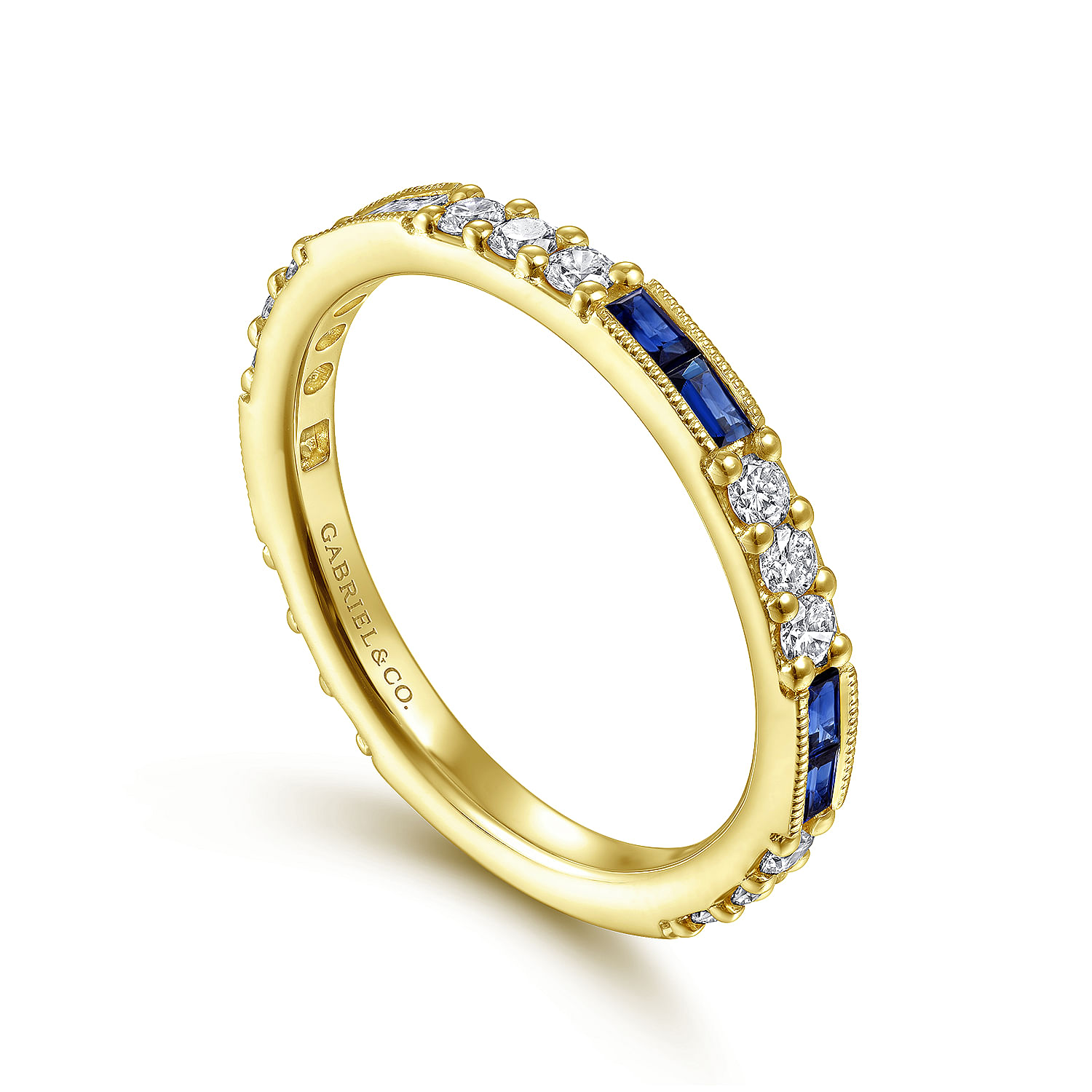 14K Yellow Gold Sapphire Baguette and Diamond Stackable Ring
