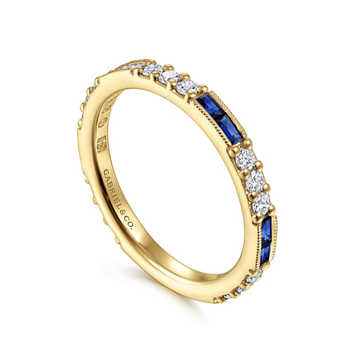 14K Yellow Gold Sapphire Baguette and Diamond Stackable Ring