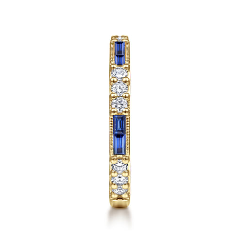 14K Yellow Gold Sapphire Baguette and Diamond Stackable Ring