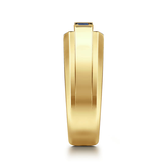 14K Yellow Gold Sapphire Men's Ring in Sand Blast Finish angle 4