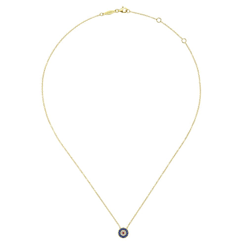 14K Yellow Gold Sapphire, Ruby and Diamond Evil Eye Pendant Necklace