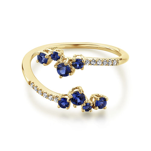 14K Yellow Gold Sapphire and Diamond Open Wrap Ring