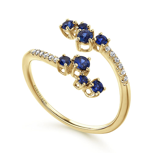 14K Yellow Gold Sapphire and Diamond Open Wrap Ring