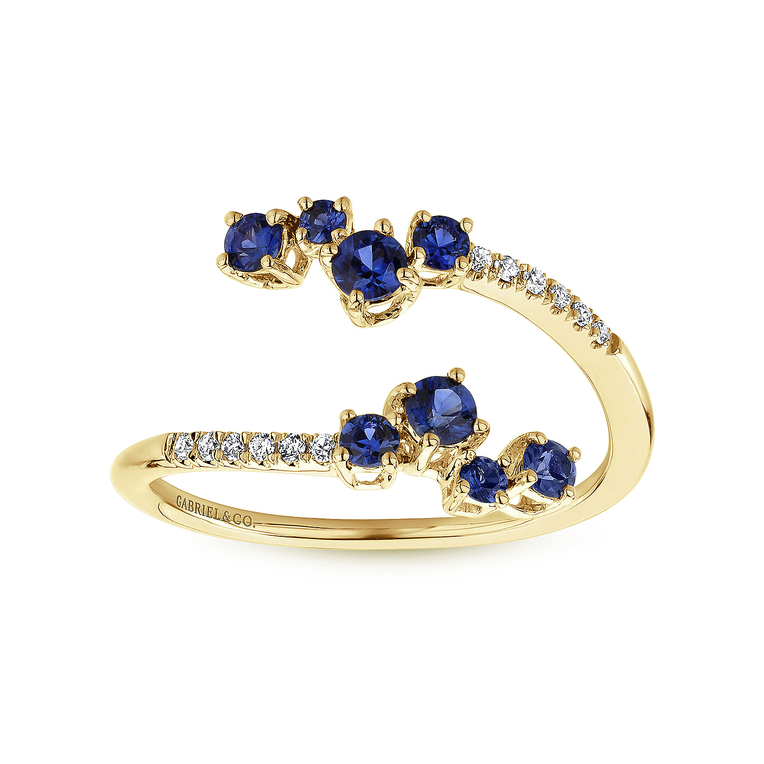 14K Yellow Gold Sapphire and Diamond Open Wrap Ring