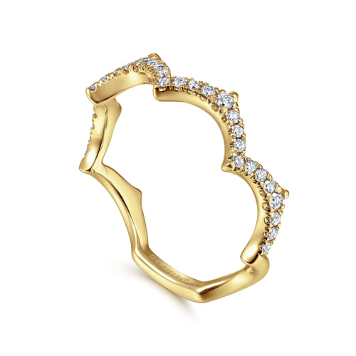 14K Yellow Gold Scalloped Diamond Ring