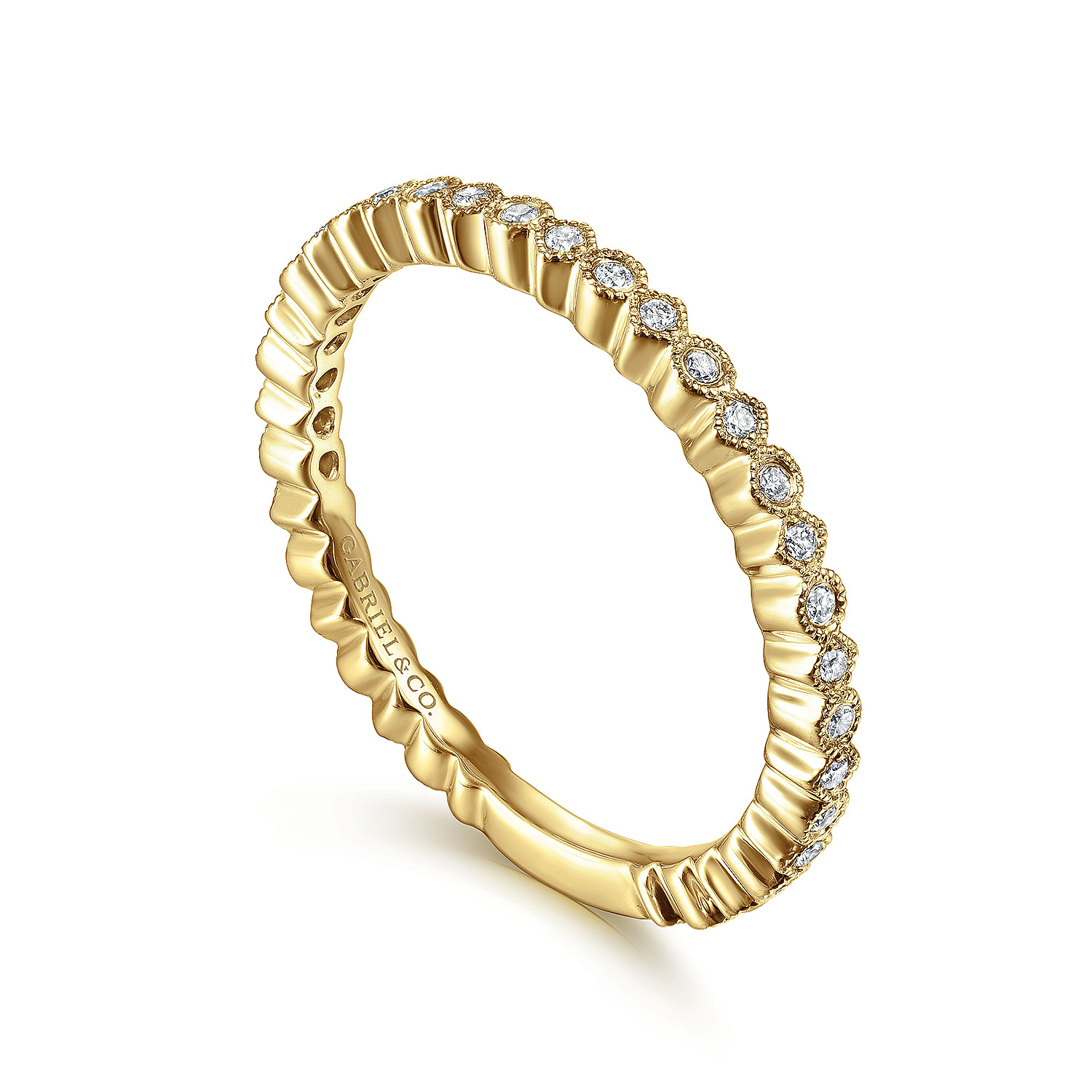 14K Yellow Gold Scalloped Diamond Stackable Ring