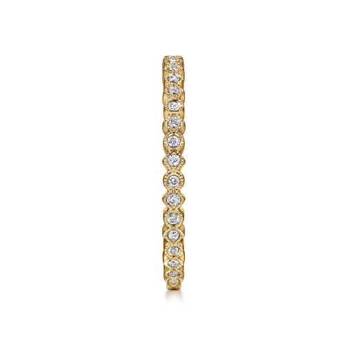 14K Yellow Gold Scalloped Diamond Stackable Ring