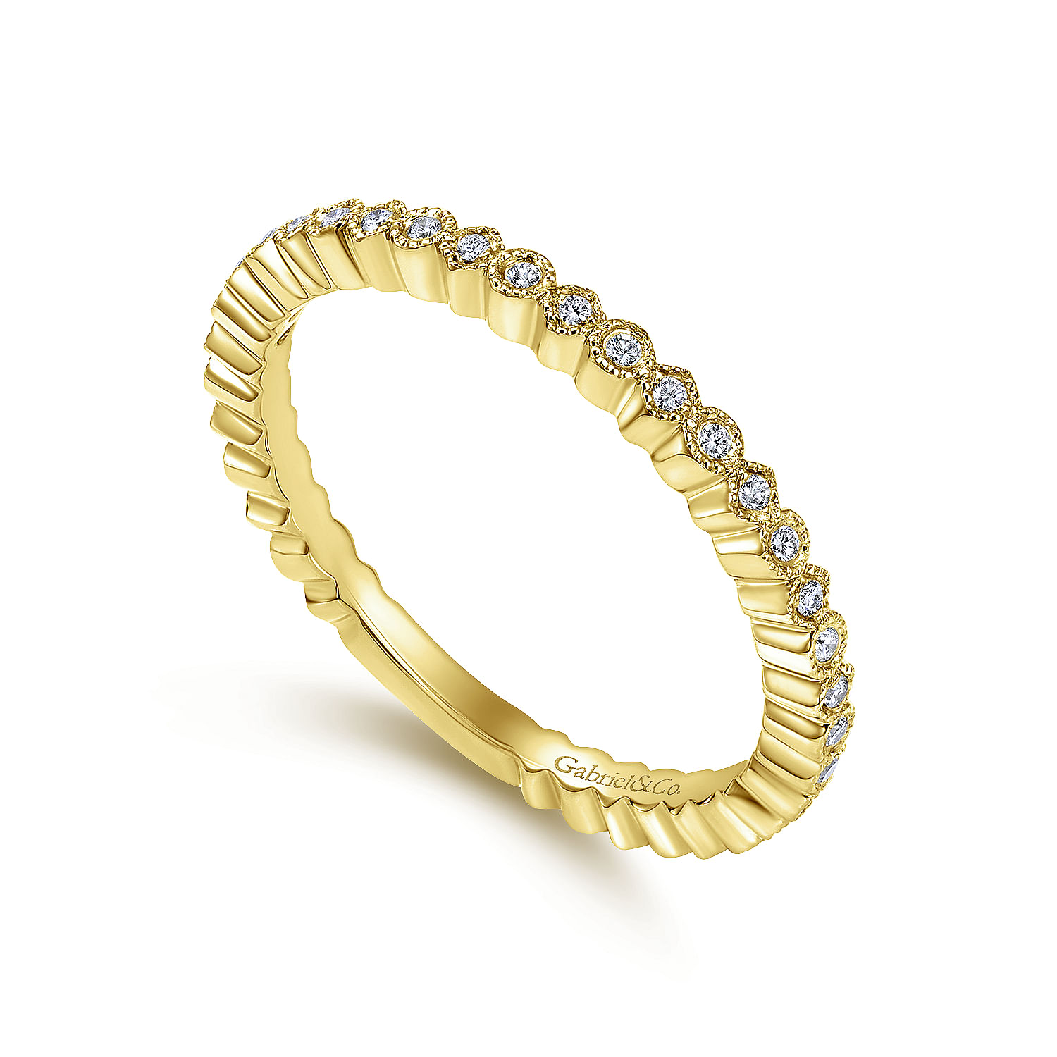 14K Yellow Gold Scalloped Stackable Diamond Band 