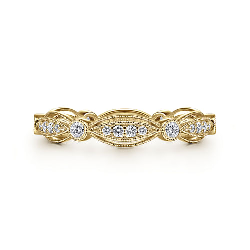 14K Yellow Gold Scalloped Stackable Diamond Ring