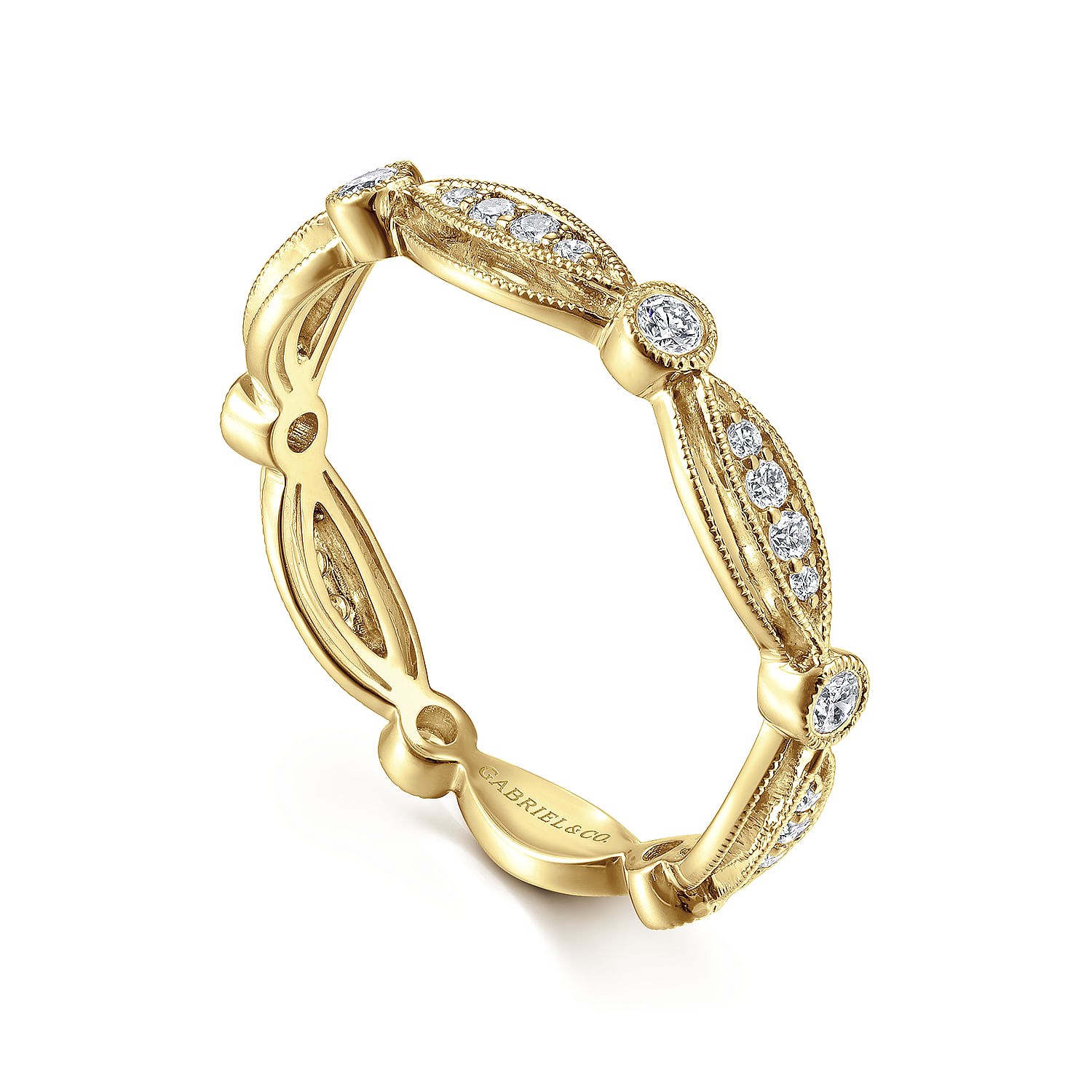 14K Yellow Gold Scalloped Stackable Diamond Ring