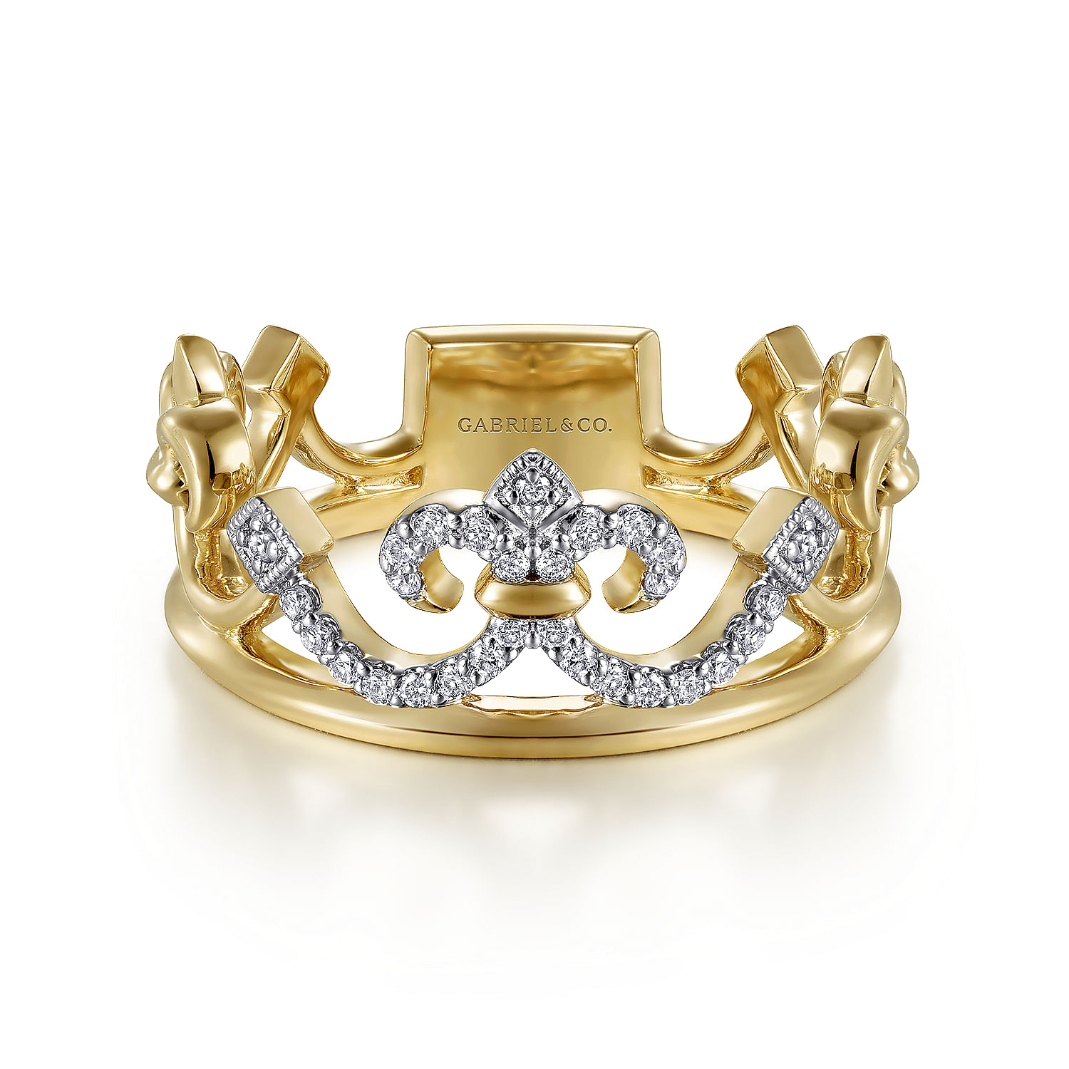14K Yellow Gold Scrolling Diamond Crown Ring